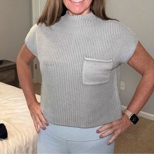 New Zenana washed mocked neck short sleeve cropped sweater grey